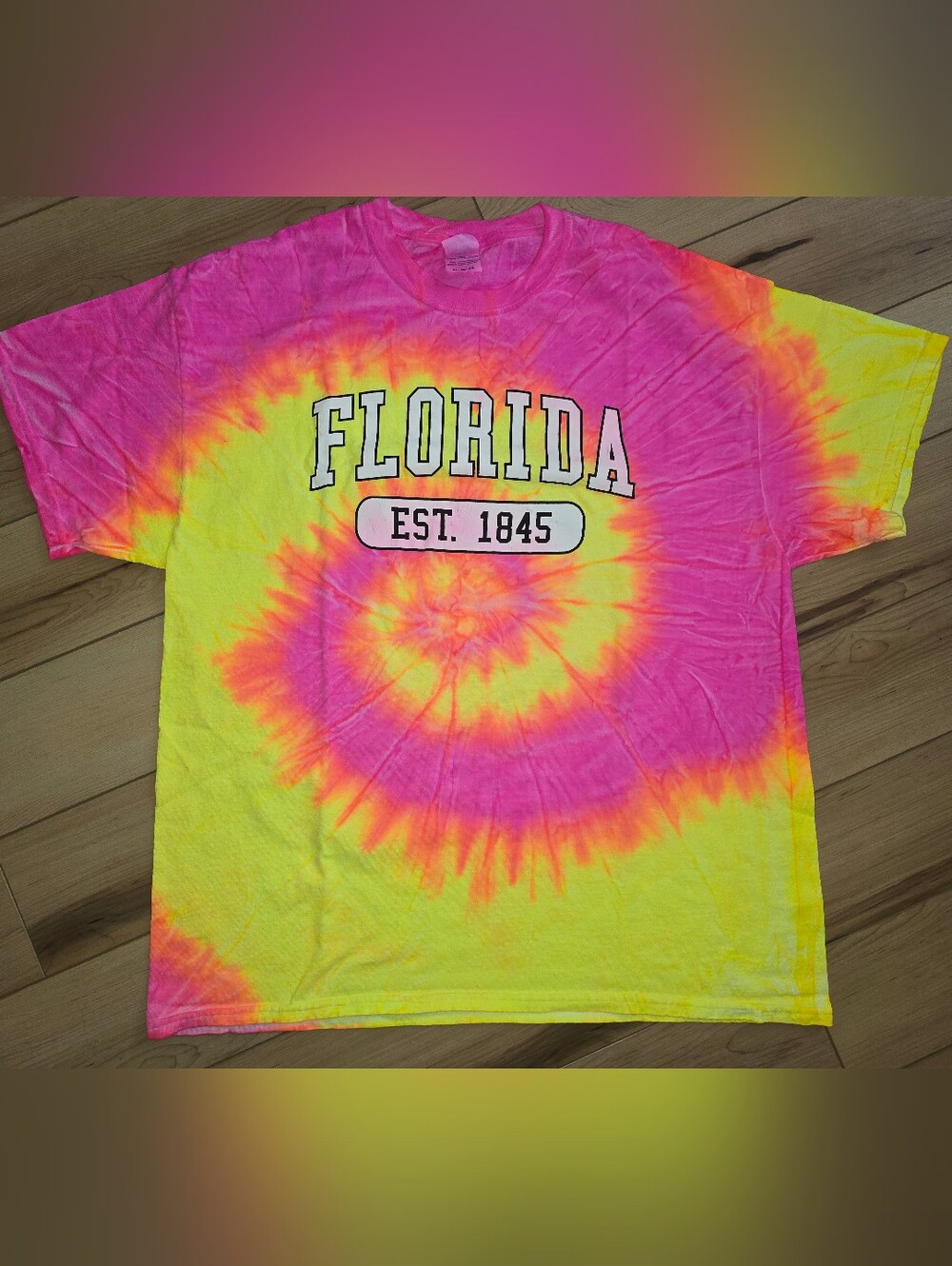 Florida Tie-Dye T-Shirt in Pink & Yellow XL